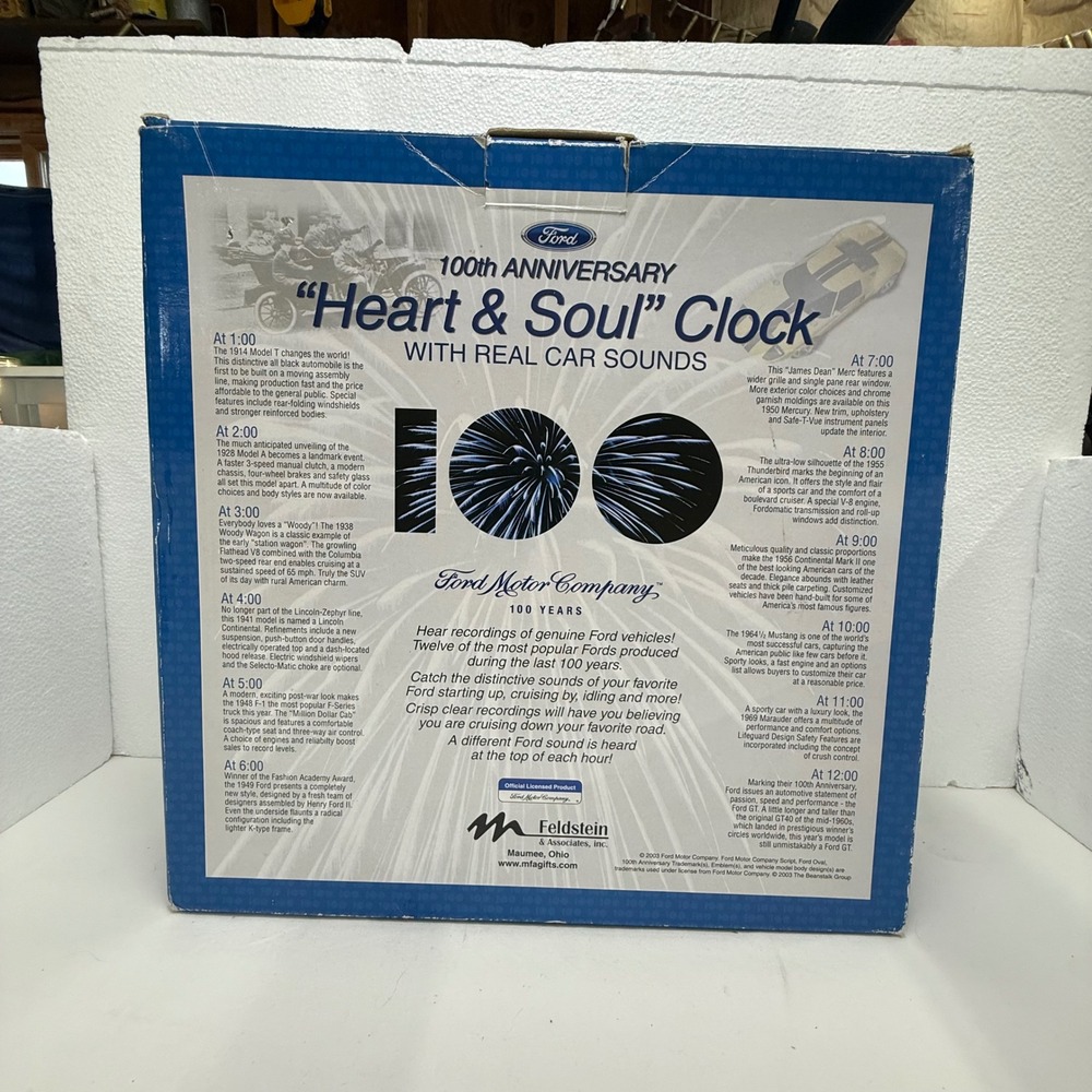 Ford Wall Clock Blue 100th Anniversary Heart & Soul Real Car Sounds